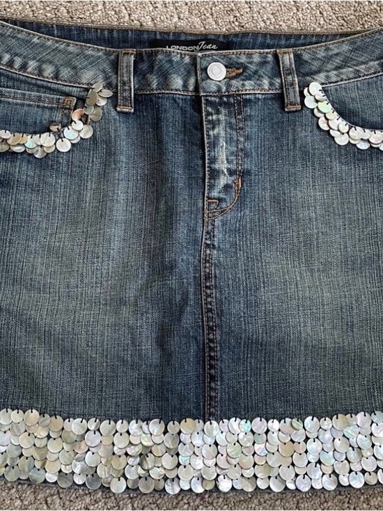 LONDONJEAN Dresses & Skirts - LONDONJEAN Blue Denim Seashell Trim Mini Skirt - Victoria’s Secret
